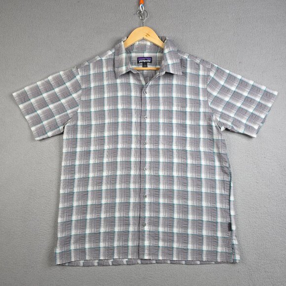 Patagonia Shirt Mens Size Large Plaid Puckerware Button Down Seersucker Textured - Picture 1 of 9